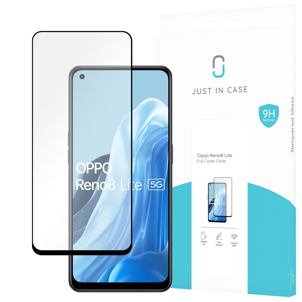 Oppo Reno8 Lite Screenprotector Full Cover Gehard Glas - Zwart