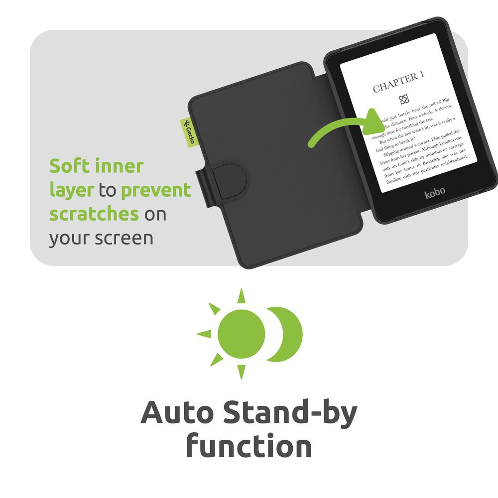 Gecko Covers cactusleren hoes voor Kobo Clara Colour & BW / Tolino Shine Color – zwart