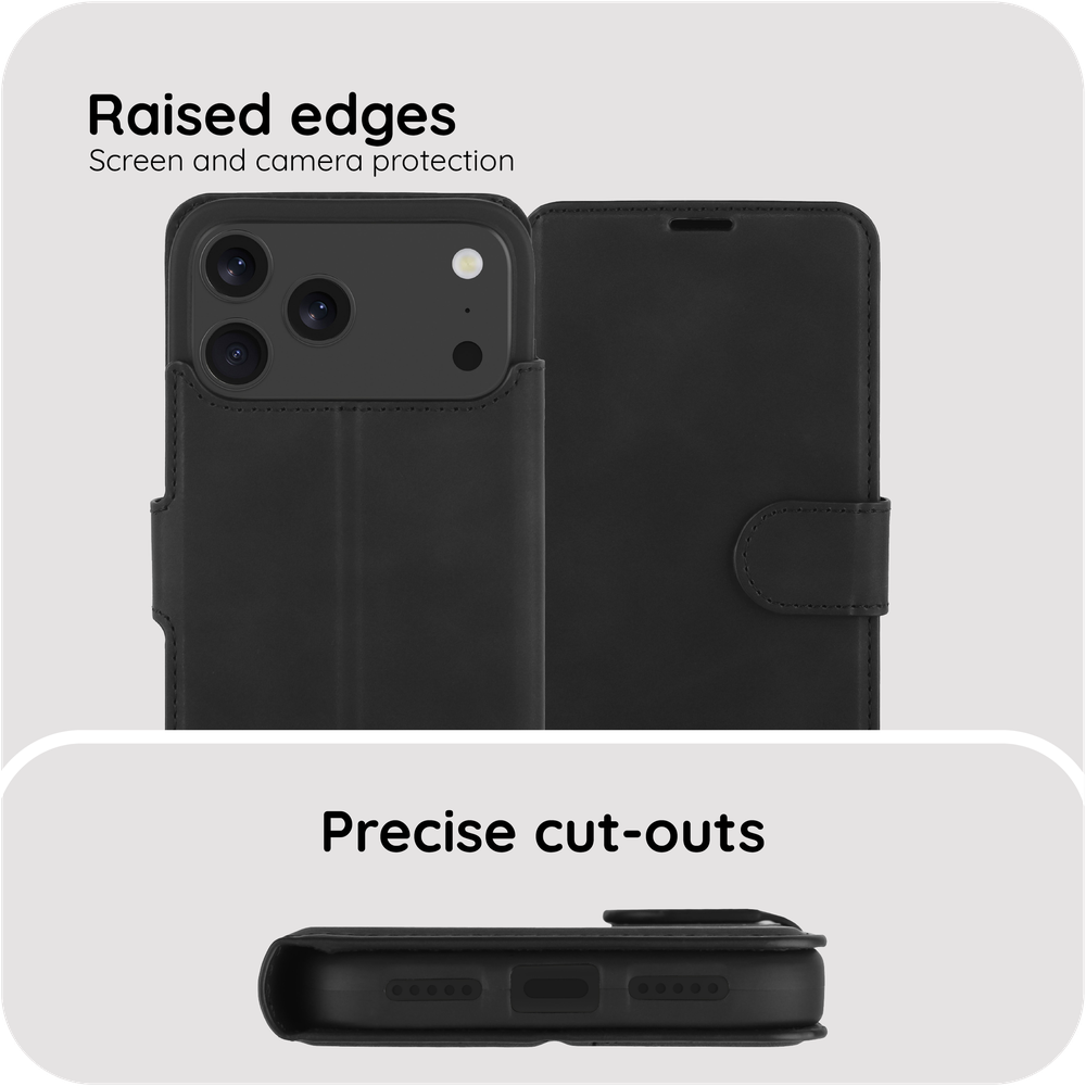 PrimeWallet Case - iPhone 18 Pro / 17 Pro - PU leather Wallet Case - Black