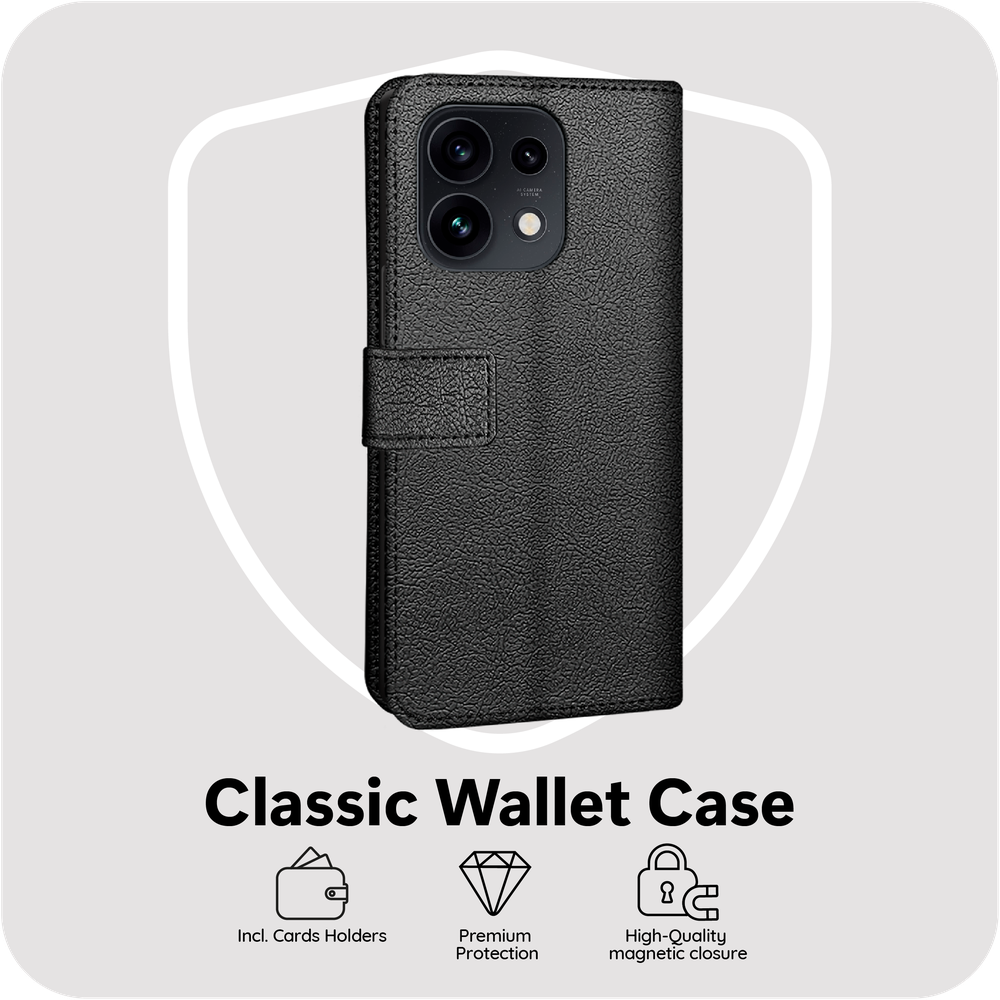 Classic Wallet Case - Oppo Reno16 / Reno16 Pro - PU leather Book Case - Black