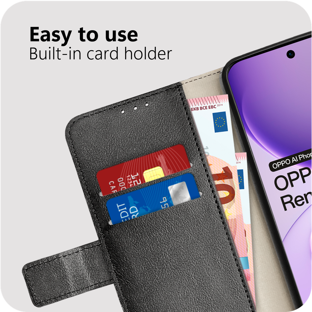 Classic Wallet Case - Oppo Reno16 / Reno16 Pro - PU leather Book Case - Black