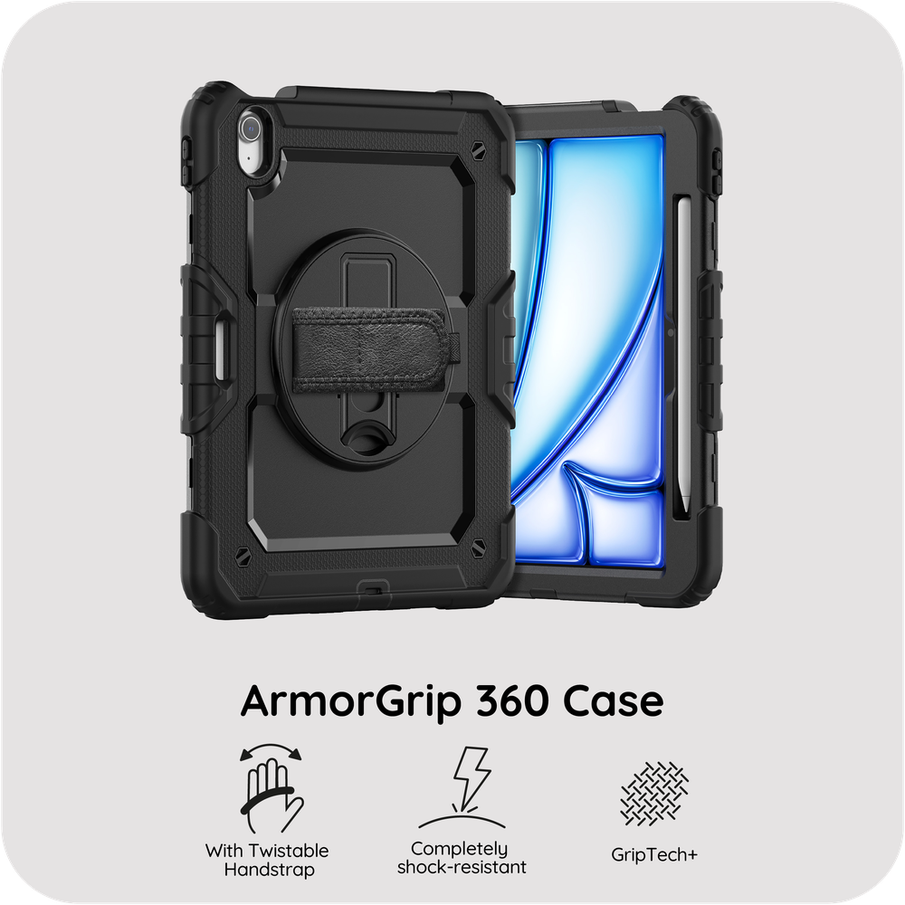 iPad Air 11 2025 / iPad Air 11 2024 Rugged Hoesje met Schouderband - Zwart