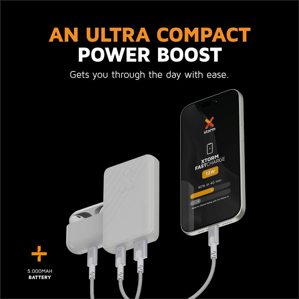 Xtorm 12W Go2 FastCharge Powerbank 5.000 mAh - Ash White - XG2050