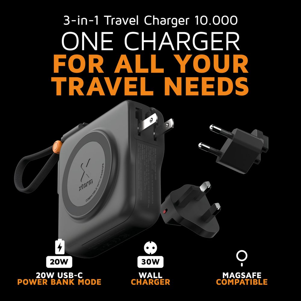 Xtorm TravelPro 30W 3in1 Travel Charger 10.000 mAh + USB-C Cable - (EU/US/UK Plug) - XTPP101